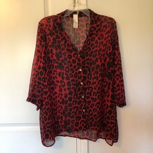 Red leopard print women’s blouse